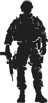 Battle Ready Sentinel Black Logo of an Armed Warrior Strategic Vigilance Vector Black Armyman Icon