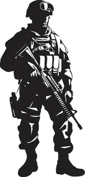 Warrior Valor Black Vector Soldier Logo Defensive Guardian Armed Armyman Black Icon
