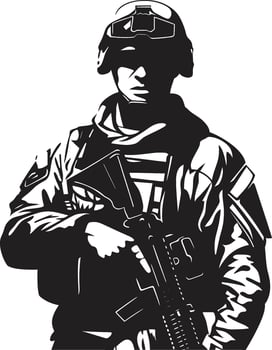 Vigilant Protector Vector Armyman Black Icon Combat Ready Guardian Armed Soldier Emblem in Black