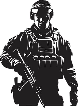 Warrior Stalwart Armed Military Emblem Guardian Valor Black Armyman Icon Design vector