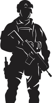 Warrior Stalwart Armed Military Emblem Guardian Valor Black Armyman Icon Design vector