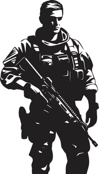 Defensive Valor Black Logo Icon of an Armyman Combat Readiness Vector Armed Forces Emblem
