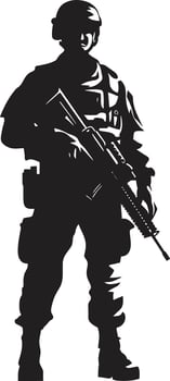 Combatant Vigor Armed Soldier Black Icon Battle Ready Sentinel Armed Armyman Vector Emblem