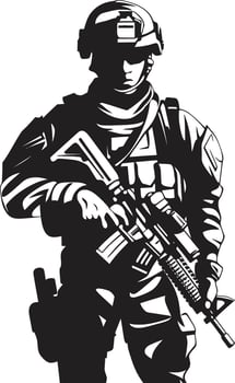 Warrior Strength Vector Armyman Emblem in Black Militant Precision Armed Forces Black Logo Design