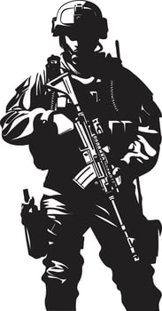 Strategic Guardian Armed Soldier Emblem Design Defensive Valor Black Logo Icon of an Armyman vector