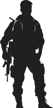 Strategic Guardian Armed Soldier Emblem Design Defensive Valor Black Logo Icon of an Armyman vector
