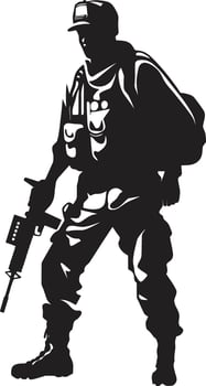 Soldier s Resolve Black Armyman Logo Design Combatant Vigor Armed Soldier Black Icon vector