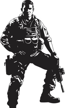 Combatant Vigor Armed Soldier Black Icon Battle Ready Sentinel Armed Armyman Vector Emblem
