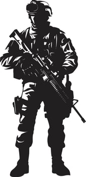 Soldier s Resolve Black Armyman Logo Design Combatant Vigor Armed Soldier Black Icon vector