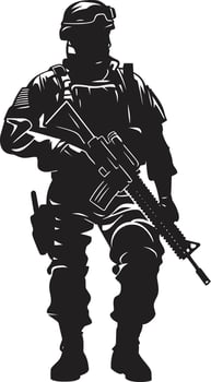 Strategic Guardian Armed Soldier Emblem Design Defensive Valor Black Logo Icon of an Armyman vector
