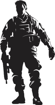 Tactical Defender Armyman Icon in Black Vector Strategic Guardian Armed Soldier Emblem Design