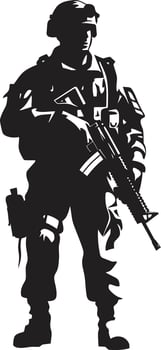 Militant Precision Armed Forces Black Logo Design Tactical Defender Armyman Icon in Black Vector