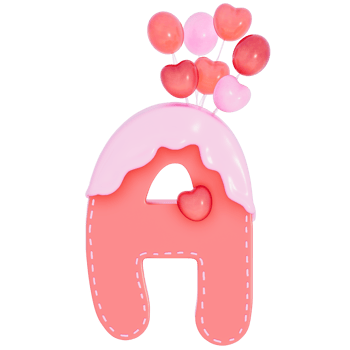 Sweet valentine's day alphabet A with decoration on transparent background , 3D Rendering png