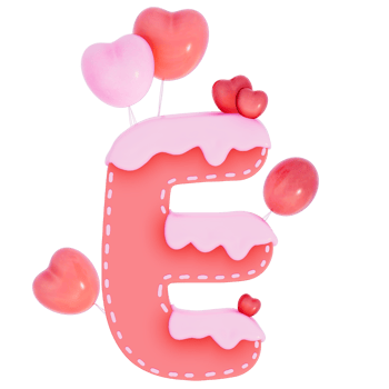 Sweet valentine's day alphabet E with decoration on transparent background , 3D Rendering png