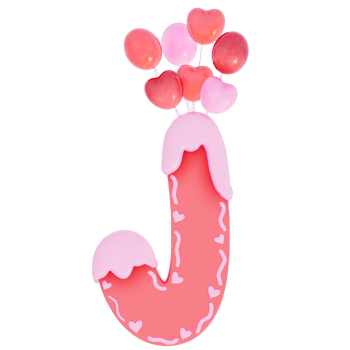 Sweet valentine's day alphabet J with decoration on transparent background , 3D Rendering png