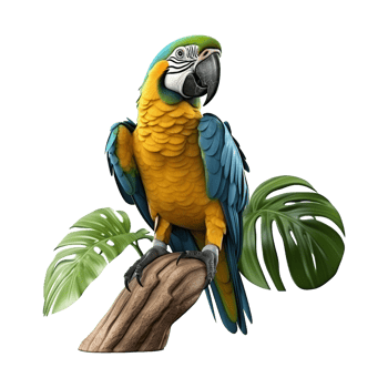 AI generated Macaw parrot on a branch isolated on transparent background png