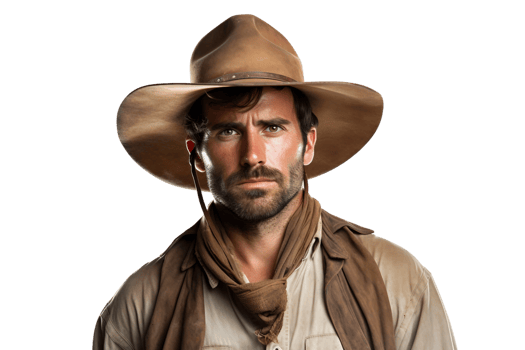 AI generated Male Field Worker in Cowboy Attire on a Transparent Background. png