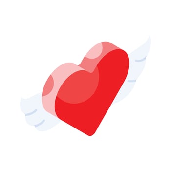 Heart with wings, angel heart isometric vector design, icon of love angel