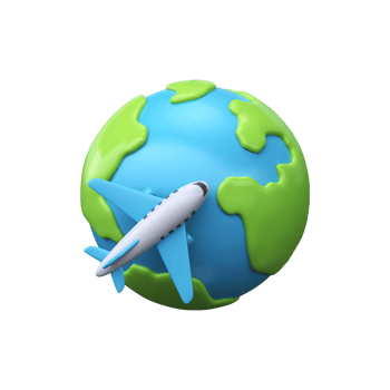 Traveling by plane around the world. 3d icon of planet earth and airplane png