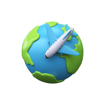 3D Airplane and globe icon. Airplane flies around the earth png