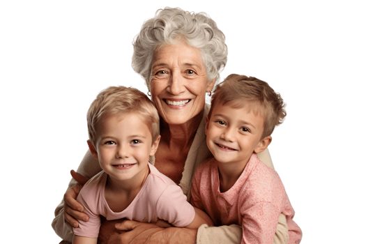 AI generated Affectionate Grandma and Grandkids on Transparent Background. png