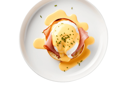 AI generated Eggs Benedict on a White Plate. Transparent Background png