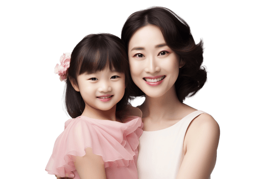 AI generated Happy Mother and Daughter on Transparent Background. png