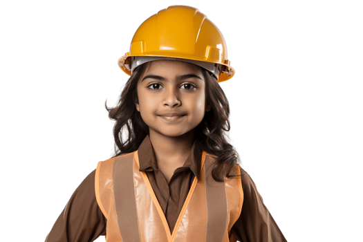 AI generated Indian Girl in Construction Worker Costume on Transparent Background. png