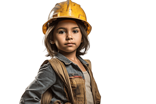 AI generated South American Girl in Construction Worker Costume on Transparent Background. png