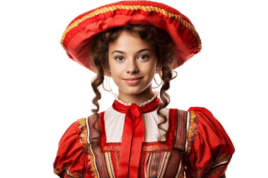 AI generated South American Girl in Traditional Folk Costume on Transparent Background. png