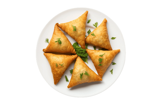 AI generated Crispy Samosas with Savory Filling on a White Plate Isolated on Transparent Background. png