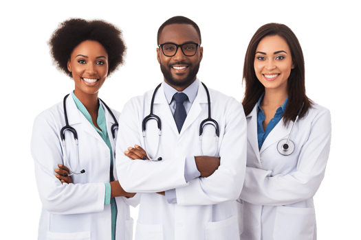 AI generated Happy Healthcare Team Standing, Crossing Arms Isolated on Transparent Background. png