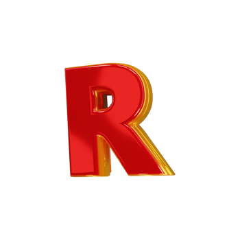 Glossy red alphabet with yellow 3d letter r png
