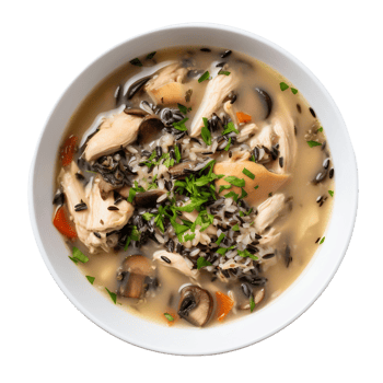 AI generated Bowl of Hearty Chicken and Wild Rice Soup on Transparent Background. png