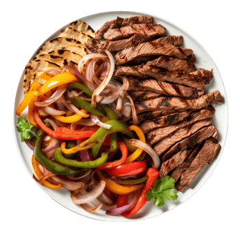 AI generated Grilled Steak Fajitas with Peppers and Onions on transparent background. png