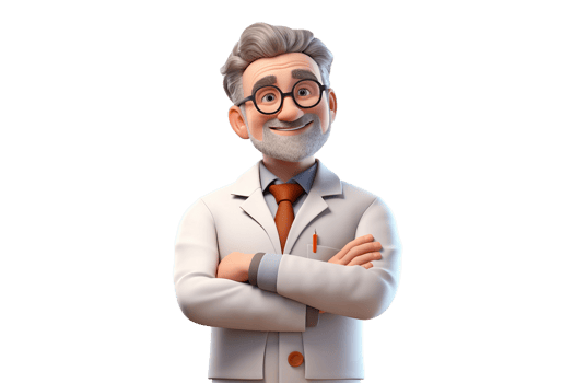 AI generated Cartoon Scientist 3D Male Character with Crossed Arms Isolated on Transparent Background. png