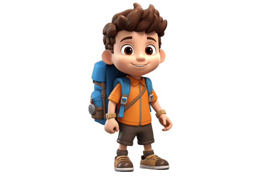 AI generated 3D Cartoon Child Character Wearing a Backpack Isolated on Transparent Background. png