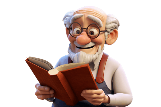 AI generated 3D Cartoon of an Elderly Character, Engaged in Reading a Book Isolated on Transparent Background. png
