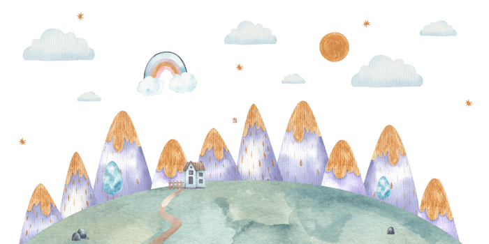 watercolor landscape illustration. Hand drawn cute kids composition. Isolated wall art. Background png