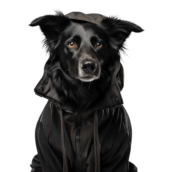 AI generated Portrait of a black funny dog in a hood png