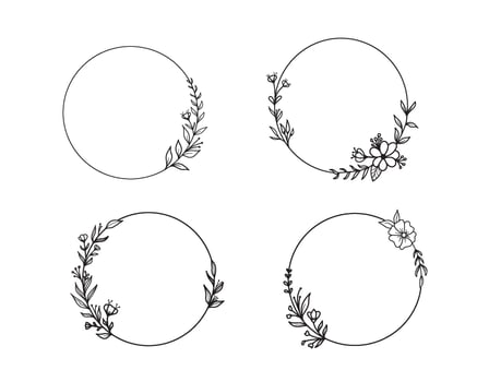 Hand drawn floral frames with flowers, branch and leaves. Wreath. Elegant logo template. Vector illustration for labels, branding business identity, wedding invitation