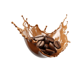 AI generated coffee beans falling into a splash of liquid png