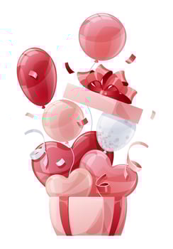 Balloons flying out of a gift box on a white background. Suitable for designing banners, greeting cards, posters, flyers for Valentine s Day, Mother s Day, etc. vector
