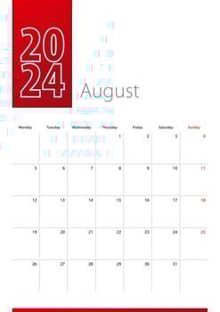 August 2024 calendar design. Week starts on Monday. Vertical calendar template. vector