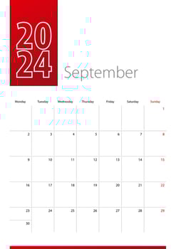 September 2024 calendar design. Week starts on Monday. Vertical calendar template. vector