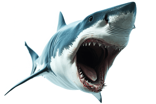 AI generated Shark with open jaws isolated on transparent background. Aggressive marine predator png