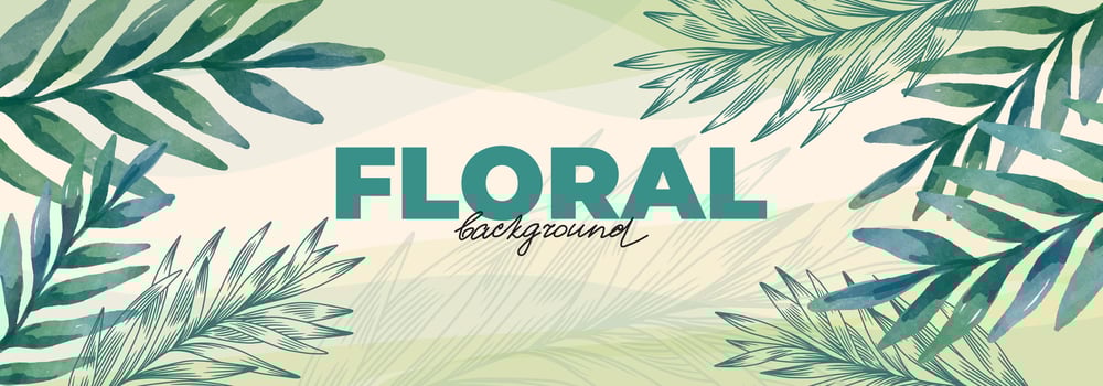 Spring background with watercolor tropical leaves for banner design. Template with fern branches, stems, palm leaf, floral linear elements vector