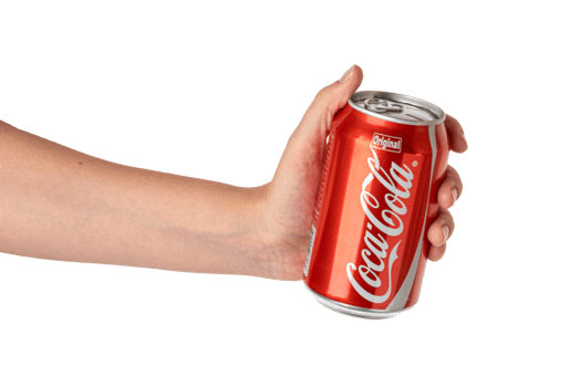 Woman holding can of Coca-Cola Original png