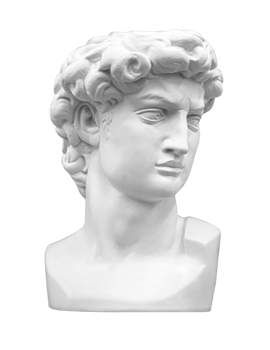 Closeup of beautiful sculpture, gypsum bust of a Michelangelo's David png