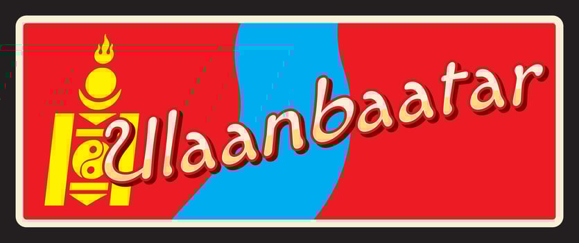Ulaanbaatar city travel sticker, retro tin sign vector